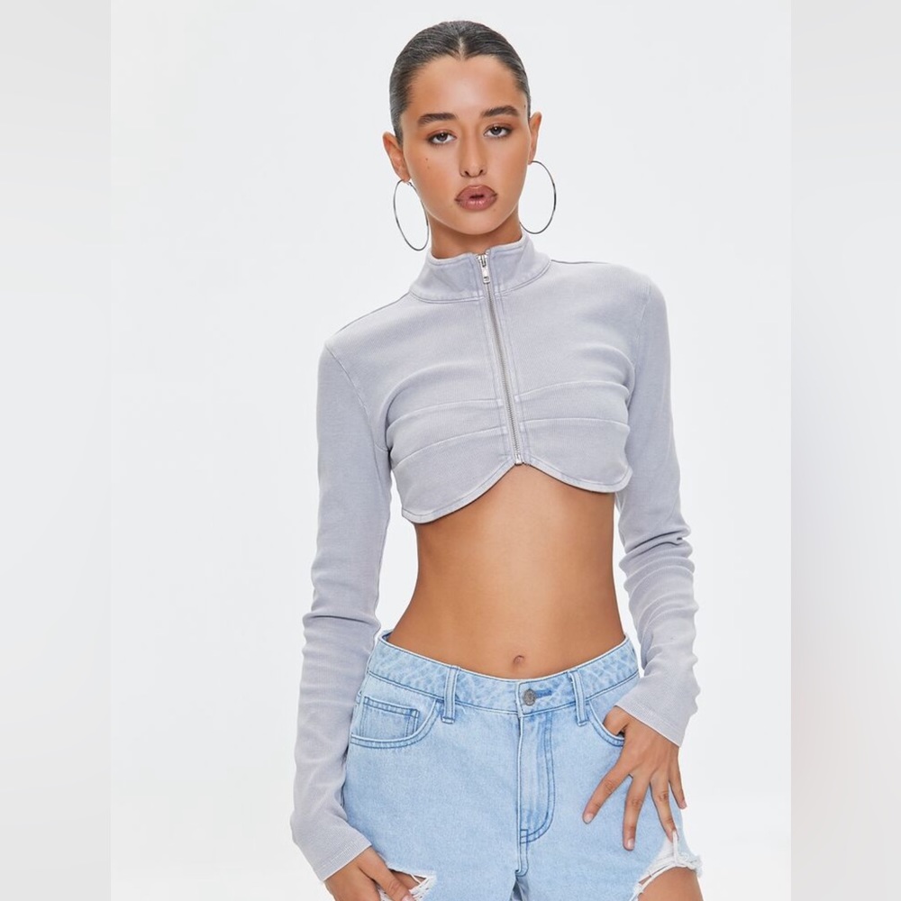 Forever 21 Mock Neck Zip-Up Crop Top